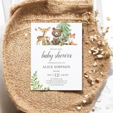 Budget Boho Cute Animals Woodland Baby Shower   Postcard