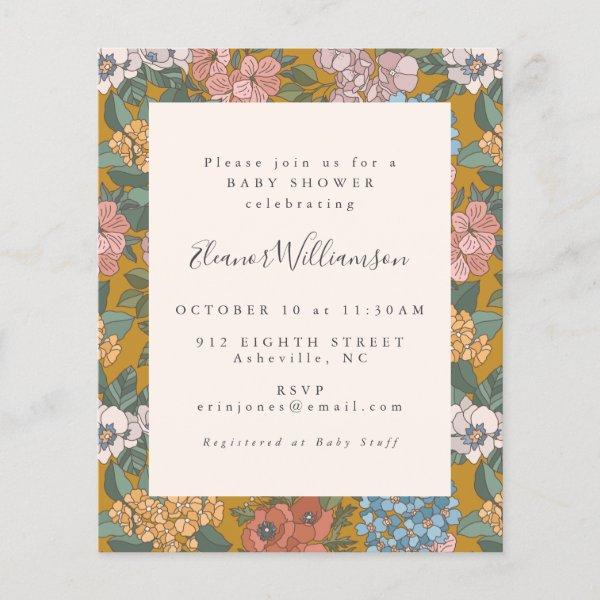 Budget Boho Floral Yellow Baby Shower Invite