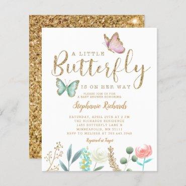 Budget Butterfly Garden Gold Baby Shower Invite