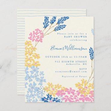 Budget Cute Blue Yellow Flowers Baby Shower Invite