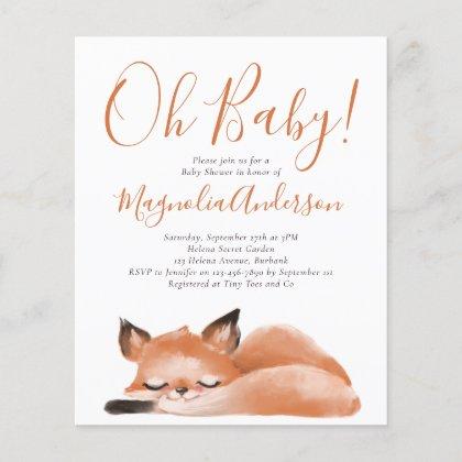 BUDGET Cute Fox Oh Baby Shower Invitation