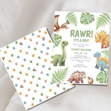 Budget Dinosaur Rawr Its A Boy Baby Shower Invite Flyer