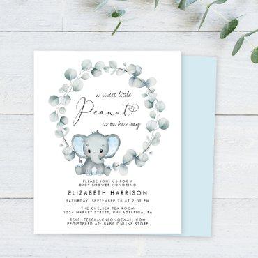 Budget Elephant Eucalyptus Baby Boy Shower Invite
