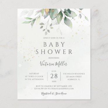 Budget Eucalyptus Botanical Baby Shower Invitation