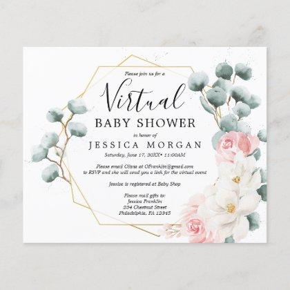 Budget Floral Greenery Virtual Baby Shower Invite