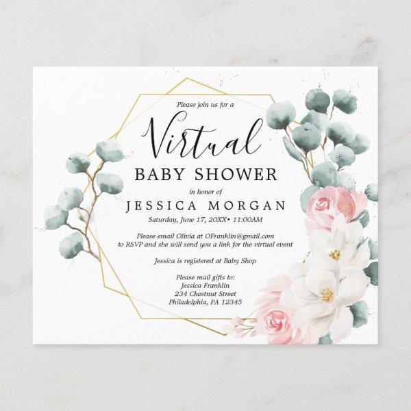 Budget Floral Greenery Virtual Baby Shower Invite