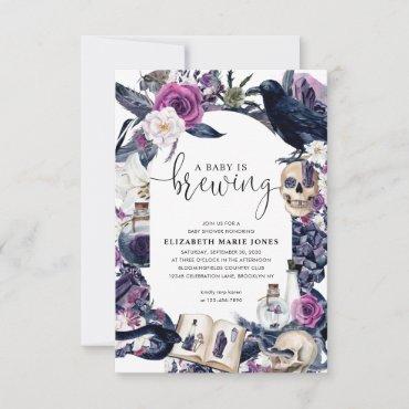 Budget Floral Halloween Baby is Brewing Shower Note Card