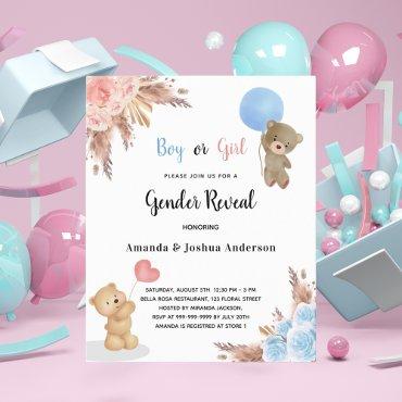 Budget gender reveal pampas teddy bear couple