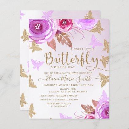 Budget Gold Butterflies Baby Shower Invitation