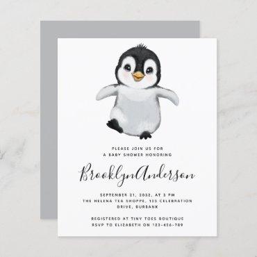 BUDGET Gray Penguin Baby Shower Invitation