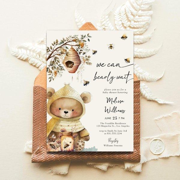 Budget Honey Bear We Can Bearly Wait Baby Shower Flyer