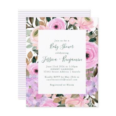Budget Lilac Pink Floral Stripe Baby Shower