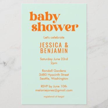 Budget Modern Cute Mint Orange Baby Shower Invite