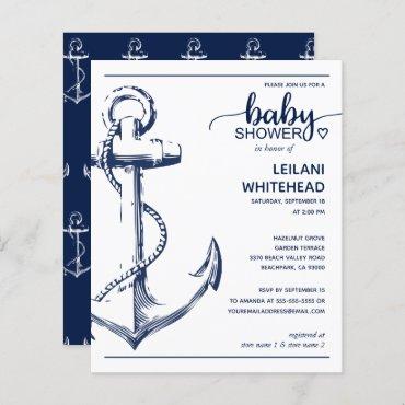 Budget Nautical Anchor Baby Boy Shower Invitation