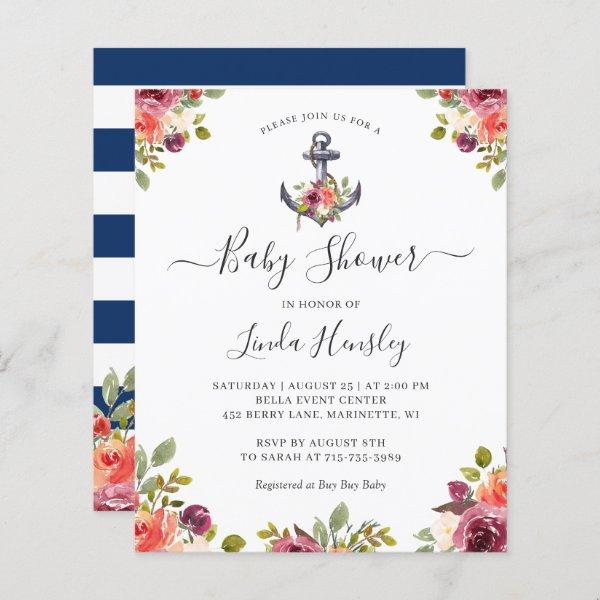 Budget Nautical Anchor Floral Baby Shower Invites