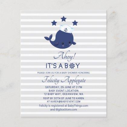 Budget Nautical Whale Ahoy Its A Boy Baby Shower