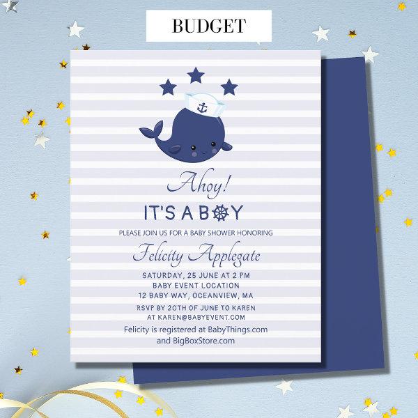 Budget Nautical Whale Ahoy Its A Boy Baby Shower