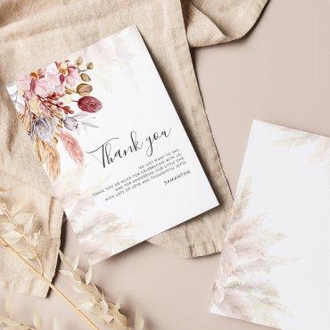 Budget Pampas Grass Script Baby Shower Thank You Note Card