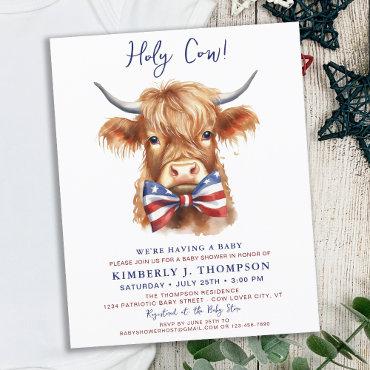 Budget Patriotic Highland Cow Baby Shower Invite