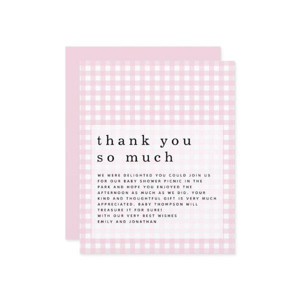 Budget Picnic Baby Shower Pink Gingham Thank You
