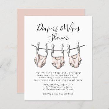 Budget Pink Diapers & Wipes Baby Shower Invite