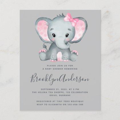 BUDGET Pink Elephant Baby Shower Invitation