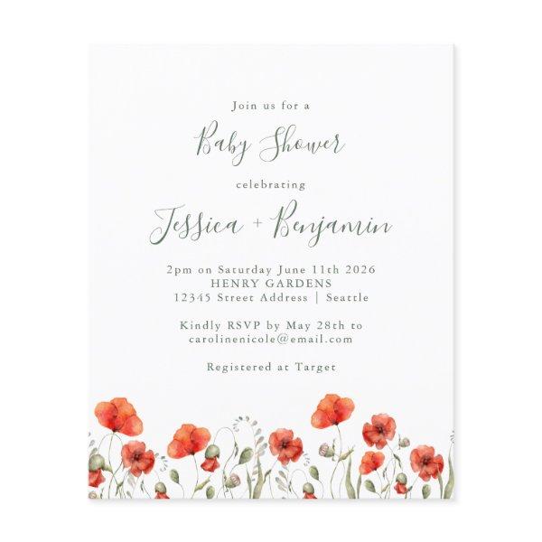 Budget Red Poppy Garden Floral Baby Shower