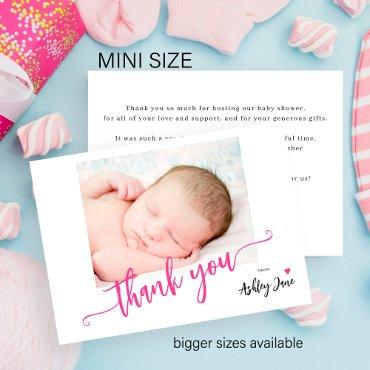 Budget script photo baby shower thank you note card