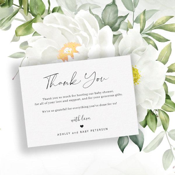 Budget simple script baby shower thank you note card