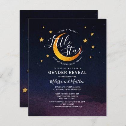 Budget Stars and Moon Gender Reveal Invitation