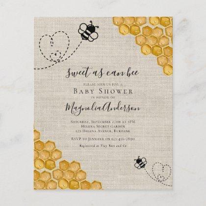 Budget Sweet as Can Bee Baby Shower Invitation