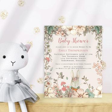 Budget Vintage Bunny Girl Baby Shower Invite