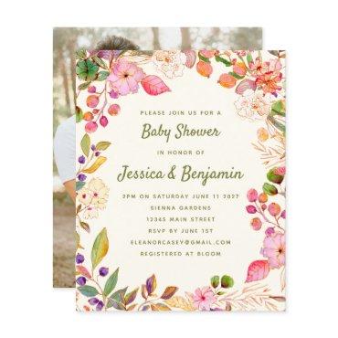 Budget Watercolor Floral Baby Shower Photo Invite