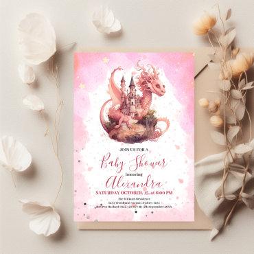 Budget Watercolor Pink Dragon Baby Shower  Flyer