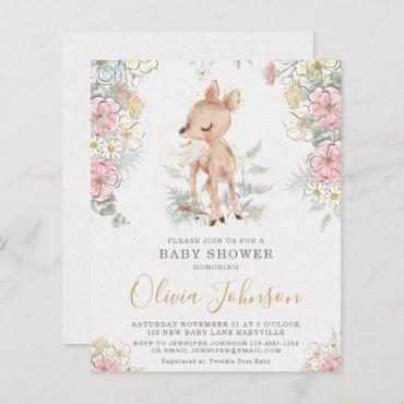 BUDGET Woodland Deer Floral Baby Shower Invitation