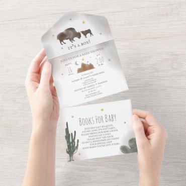 Buffalo Bison Cactus Book Request Baby Shower All In One Invitation