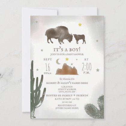 Buffalo Bison Desert Cactus Baby Shower Invitation