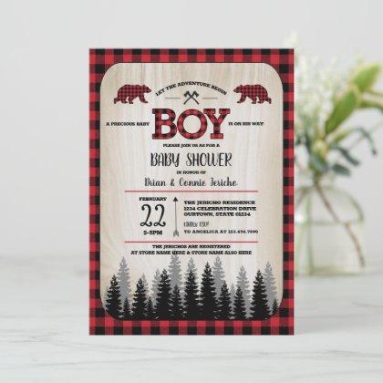 Buffalo Check Woodland Lumberjack Baby Shower Invitation