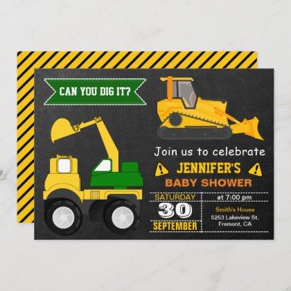 Bulldozer Construction Baby Shower Invitation