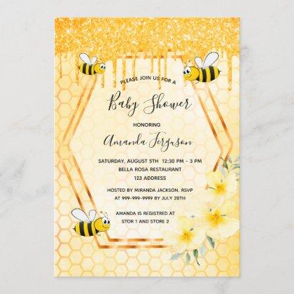 Bumble bee glitter drips gold florals