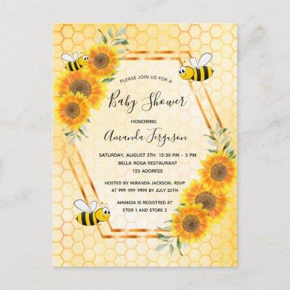 Bumble bee honeycomb floral baby shower invitation postcard
