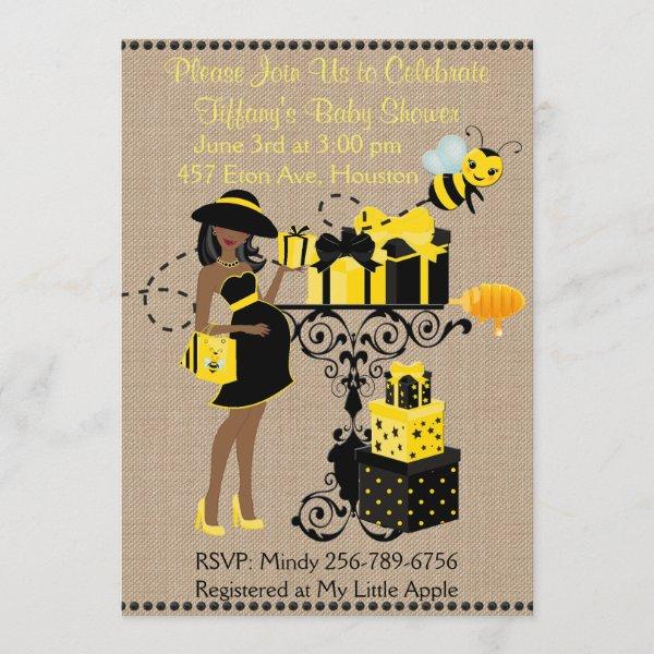 Bumble Bee Lady Yellow African Baby Shower Invite
