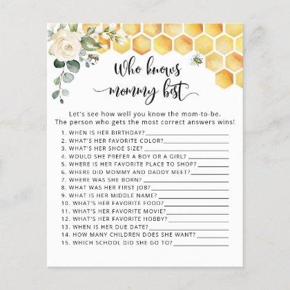 Bumble bee Who knows mommy best baby shower game