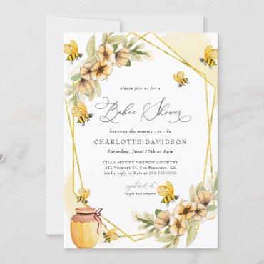 Bumble Bee Yellow Floral Frame Baby Shower Invitation