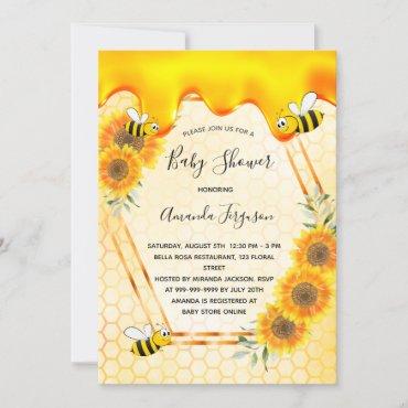 Bumble bees sunflowers mom to bee baby shower invitation
