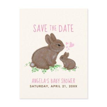 Bunnies Hearts Girl Baby Shower Save The Date Announcement Postcard