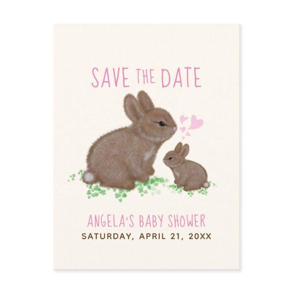 Bunnies Hearts Girl Baby Shower Save The Date Announcement Postcard