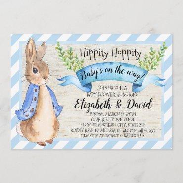 Bunny Rabbit Baby Shower Boy Blue Easter Spring Invitation