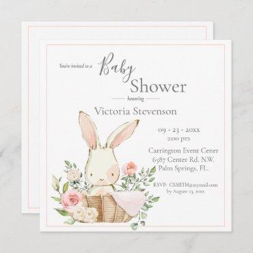 Bunny Rabbit Watercolor Baby Shower Invitation