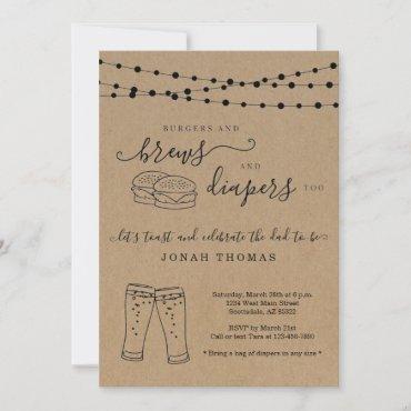 Burger and Brews and Diapers Too Men's Baby Shower Invitation